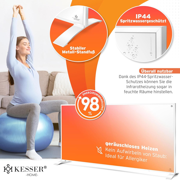 Інфрачервовий обігрівач KESSER® 700W: енергозберігаючий, з пультом та термостатом, настінний/підлоговий, білий