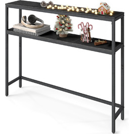 Консольний столик VASAGLE LNT131B22 - вузький журнальний столик з 2 полицями, 20 x 100 x 80 см, для передпокою, вітальні, спальні, антрацит-чорний