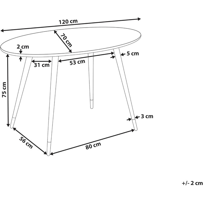 Стільниця Beliani Glamour з МДФ під мармур, біла, овальна, 120 x 70 см, металеві ніжки