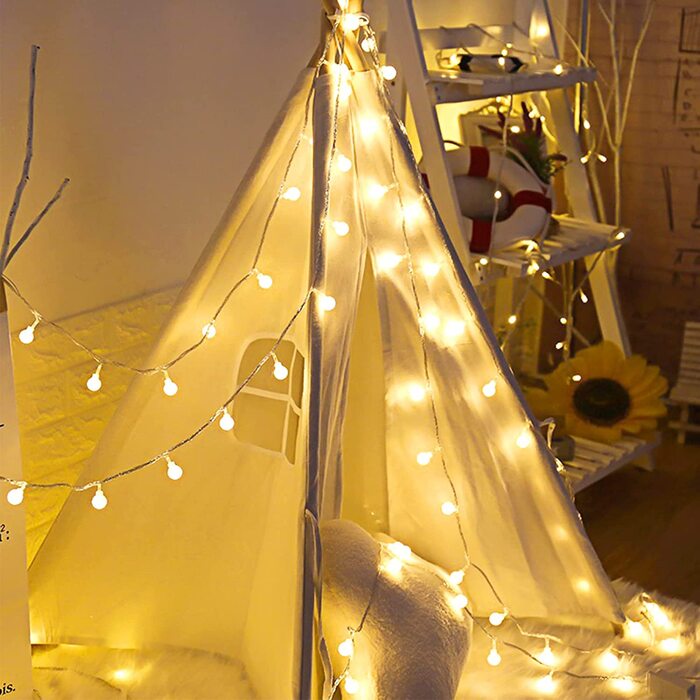 Гірлянда для куль AGOTD, 15 м 120 світлодіодних гірлянд для внутрішнього і зовнішнього освітлення, гірлянда для вечірок з вилкою, 8 режимів підсвічування Теплий білий водонепроникний Ідеально підходить для прикраси весілля/Різдва/балкона/дитячої кімнати (