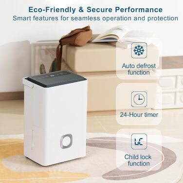 Електричний осушувач повітря для дому: 65л/день, авторежим, резервуар 4.5л з відводом, тихий осушувач для підвалу, офісу, спальні, ванної кімнати, квартири, кухні до 120м², чорний та білий