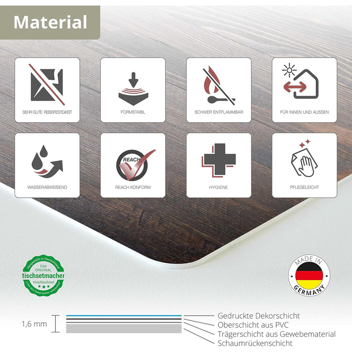 Набір килимків на стіл | 4 шт. з дерева (вініл) - антиковзаючі, без BPA - Made in Germany