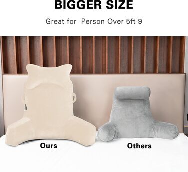 Велике крісло-мішок для читання, 78,7 см, з підголовником та підлокітниками, спинка для читання та відпочинку, сірий (бежевий, середній)