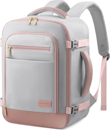 Рюкзак для ручної поклажі LOVEVOOK 40x20x25, 20L, сірий/рожевий - підходить для Ryanair, під ноутбук, Carry On