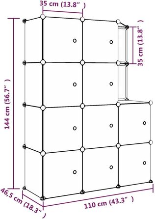 Дитяча шафа модульна з 8 кубами PP (110 x 46,5 x 144 см, чорна)