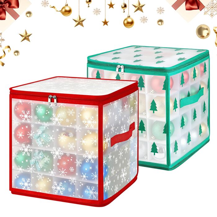 Коробка для зберігання новорічних кулічок, 2 шт, 128 відділень по 7 см, водонепроникна, знімні лотки, для прикрас ялинки (30x30x30 см)