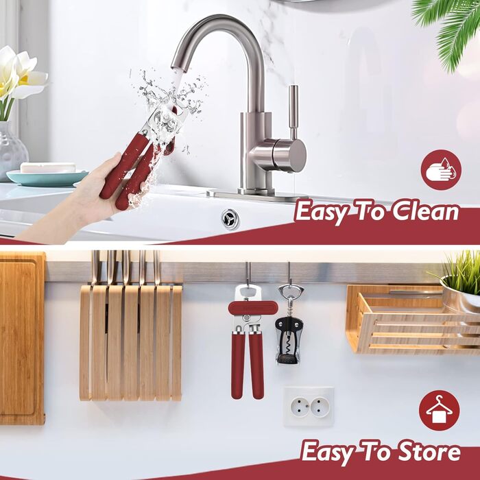 Відкривачка для консервів ручна, міцна, з гладкими краями та зручною ручкою, вбудований відкривачка для пляшок (Burgunder)