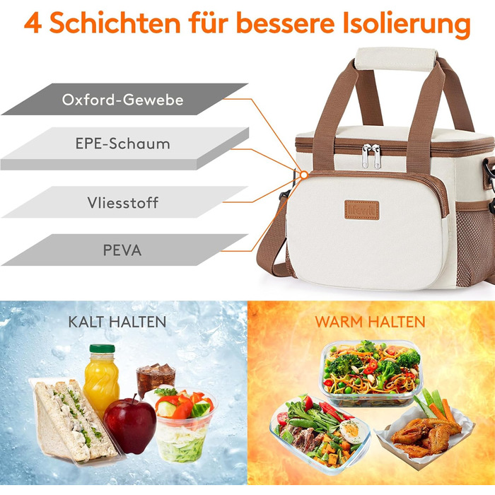 Термосумка-холодильник Lifewit 9л бежева: сумка-холодильник для обіду, пляжу, подорожей, роботи. Складана, водонепроникна