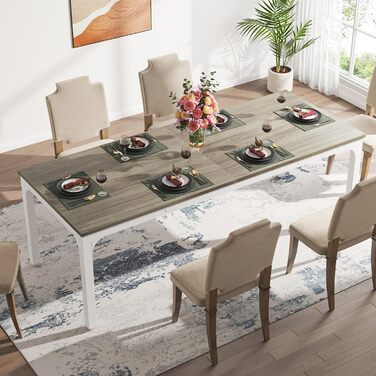 Стіл Tribesigns для кухні та вітальні, 200x70x75 см, промисловий стиль, масив дуба