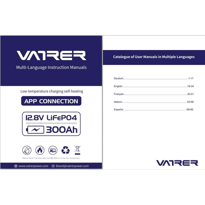 Літієва батарея VATRER POWER LiFePO4 12V 100AH з низькотемпературною відсічною літієвою батареєю 100A BMS 5000 глибокого циклу 1280 Вт для автофургонів, кемпінгу, човнів, сонячних домашніх систем (12V300Ah з автономним нагріванням)