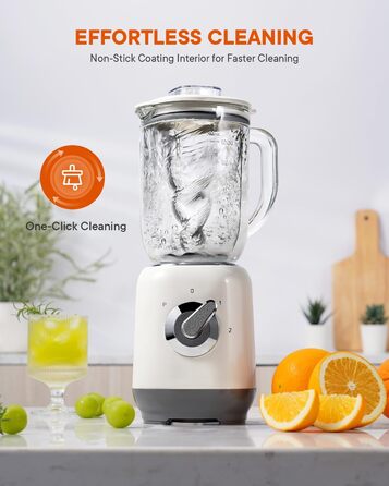 Шардор Стаціонарний міксер, блендер для смузі з 6 лезами з нержавіючої сталі, 2 швидкості та функція P-Turbo, 700 Вт, 1,25 л скляний глечик