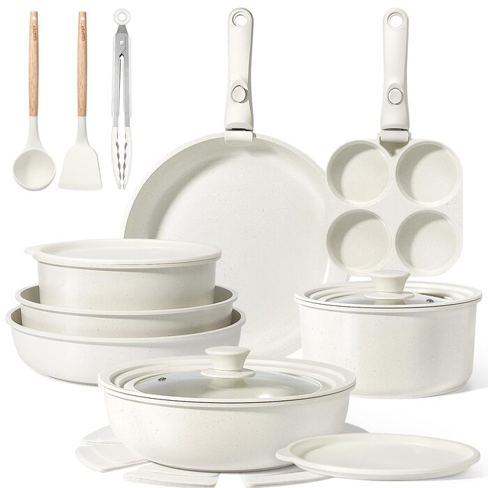 Набір посуду GiPP 21 предмет: каструлі та сковорідки з керамічним антипригарним покриттям, індукційне дно, для всіх плит, білий
