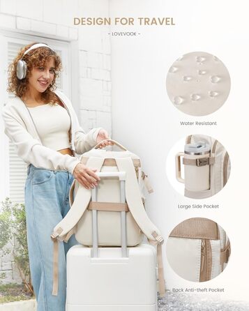 LOVEVOOK Рюкзак для ручної поклажі, 40L, для подорожей, чоловічий/жіночий, для ноутбука 17 дюймів, водонепроникний, рюкзак-валіза, для вихідних, роботи, відпустки, бежевий (бежевий+хакі)