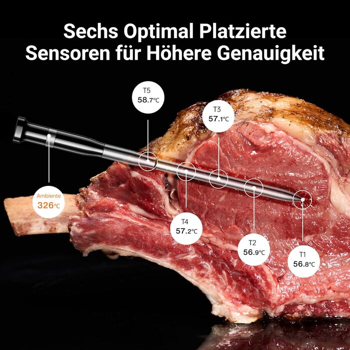 ThermoMaven P2: Розумний термометр для м'яса з Bluetooth 5.3, 6 датчиками, Wi-Fi моніторингом, IPX8 водонепроникність, для гриля, духовки, кухні, фритюрниці (4 зонди)