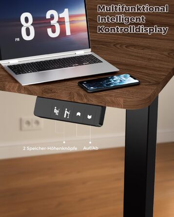 Регульований по висоті письмовий стіл 120x60 см з пам'яттю на 2 режими, стіл для домашнього офісу та геймінгу, колір вінтажний коричневий