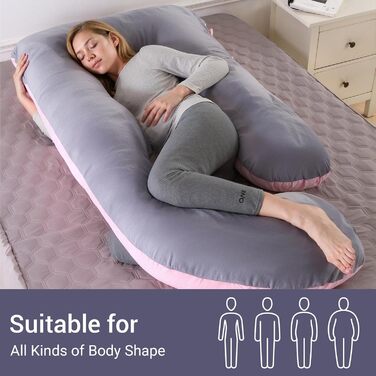 Подушка для вагітних BBWELL U-подібної форми, 80x120x180 см, сіро-рожева