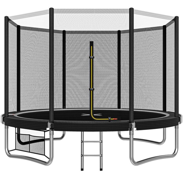 Батут JUMMICO вуличний Ø305 см з драбиною та сіткою захисту, чорний - для дітей та дорослих, сертифікат GS