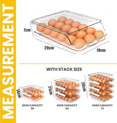 Тримач для яєць KAHEIGN для холодильника, 2 яруси, 36 відділень, штабельований, автоматичний дозатор яєць, зберігання яєць