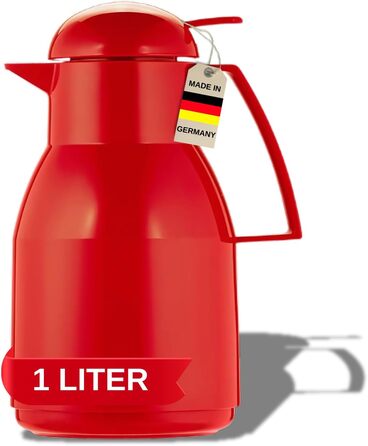 Термос Helios Top Push, 1 літр, червоний, з пластиковою ізоляцією