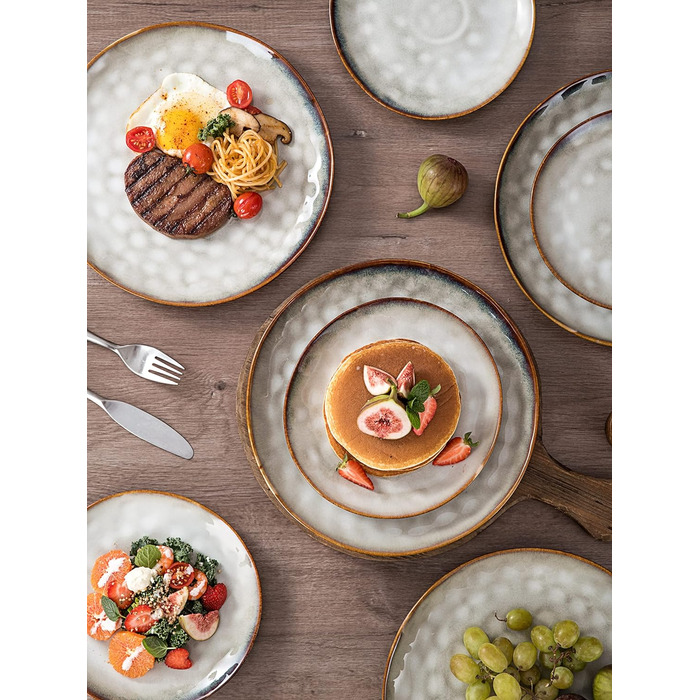 Домашня тарілка для сніданку Henten Порцеляна, керамогранітні закуски та миски для занурення - 20x17 см для 4 осіб, тарілка з макаронами Набір посуду Обідній сервіз - вінтажний дизайн (тарілка)