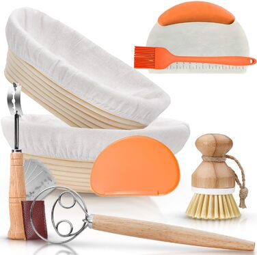 Набір для випікання хліба (10 шт.) 23 см: кошики для бродіння, набір для закваски, аксесуари для хліба, лопатка для тіста, лопатка для бродіння