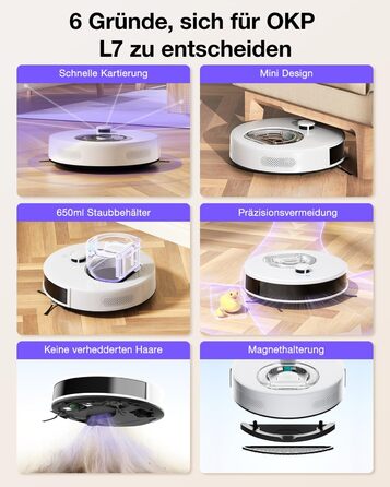 Робот-пилосос OKP L7G 3-в-1 з функцією миття підлоги, LiDAR-навігація, 6000Pa, 150 хв роботи, WiFi, Alexa, для тварин, килимів, твердих підлог, сірий