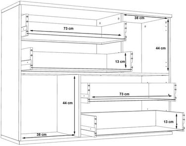 Комод FORTE Skive, 2 дверцята, 4 шухляди, дуб пісок/білий, 124,9x41,3x95,9 см, вид дуб/бетон