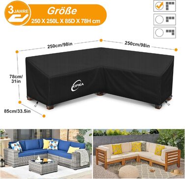 Чохол для сауни/лаунж-меблів Kipiea L-подібної форми, водонепроникний, 420D, захист від вітру, 250x250x85x78 см