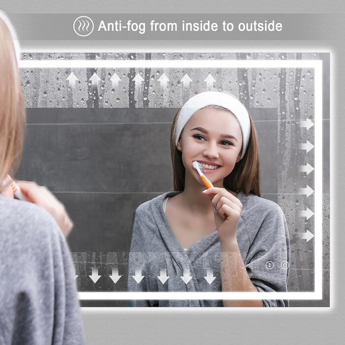 Дзеркало для ванної кімнати з LED-підсвічуванням Dripex 50x70 см, Touch-перемикач, антизапар, холодне біле світло 6400K, енергозберігаюче