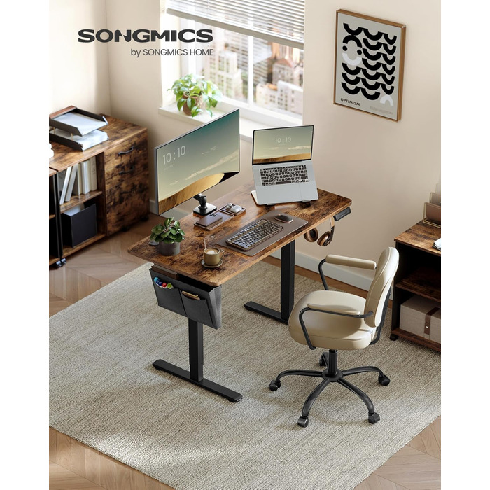 SONGMICS Електричний стіл для роботи, 120x60 см, регулювання висоти, пам'ять на 4 положення, для офісу, вінтажний коричневий, LSD132K01