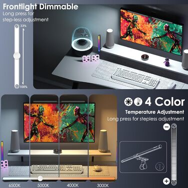 RGB-лампа для монітора Quntis 51 см з підсвічуванням, пультом ДК, 15 режимів, для геймінгу, офісу, USB