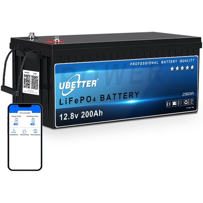 Акумулятор UBETTER Mini 12V 100Ah LiFePO4, 100A BMS, 1280 Втгод, 4000 циклів, термін служби 10 років, Bluetooth