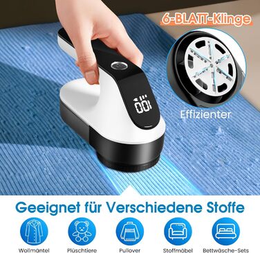 Електричний видалення ворсу NIWOHOM для одягу - 3 швидкості, 6-клинковий ніж, LED-дисплей, для всіх тканин