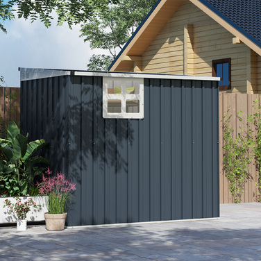 Outsunny Металевий садовий сарай 2,7 м² 128x193x181 см Садовий сарай з моноскатним даховим вікном Двері, що замикаються, стійкий до погодних умов Садовий сарай на відкритому повітрі для заднього двору Темно-сірий | Аосом