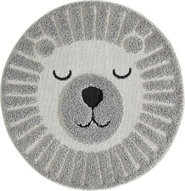 М'який затишний дитячий килим the carpet Lou, М'який затишний ворс, легкий у догляді, стійкий до фарбування, відкритий, 3D-вид, із зображенням лева, круглий 160 см (круглий 200 х 200 см, сірий)