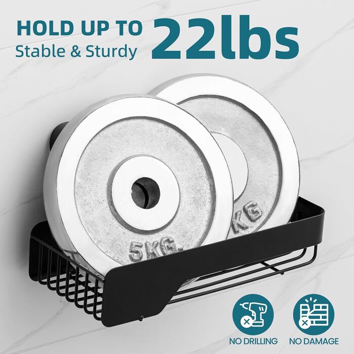 Корзина для душу TAILI з присосками, нержавіюча сталь, без свердління, чорна, 2 шт.