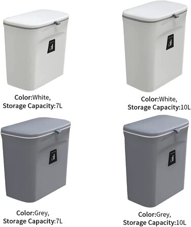 Підвісне відро для сміття, герметичне поліпропіленове відро для компосту з кришкою, для дому, ванної кімнати, дверцята шафи, настінного кріплення, відро для сміття (7 л) сірого кольору (7 л)