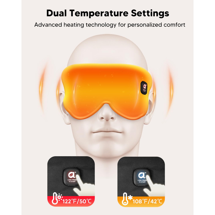 Окуляри-маска для очей Arboleaf з підігрівом: для сухих очей та кращого сну, 3 режими, знімна, для релаксації, чорний колір