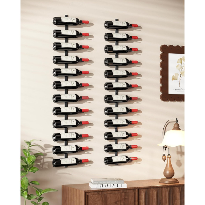 Настінна полиця для вина TJ.MOREE на 12 пляшок, дерев'яний винотримач для кухні, бару та їдальні, чорний комплект 8 шт.
