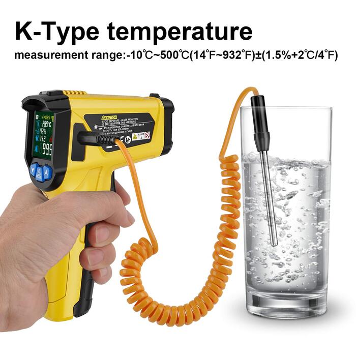 ІЧ-термометр MESTEK -50C 800C, безконтактний, кольоровий РК-дисплей, сигналізація, регульована випромінювальна здатність