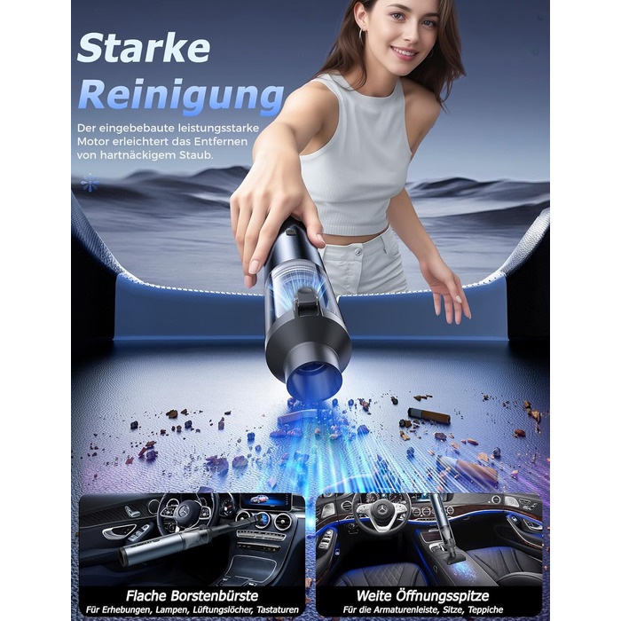 Акумуляторний ручний пилосос 4-в-1 для авто, дому та офісу, 16000Па, USB-C зарядка, бездротовий міні-пилосос для салону автомобіля, диванів, клавіатур та домашніх тварин