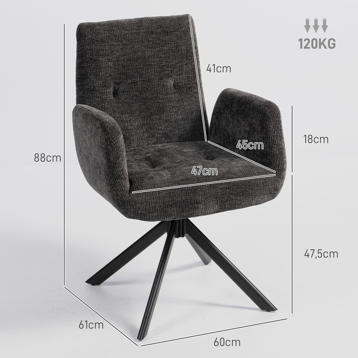 Крісло-шезлонг, акцентне крісло, сучасний дизайн, поворотне, до 120 кг, чорного кольору