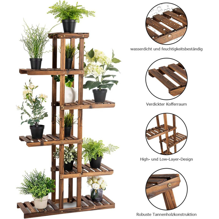 Деревна полиця для рослин COSTWAY, 6-ярусна підставка для квітів, квіткові сходи для балкона/патіо/саду