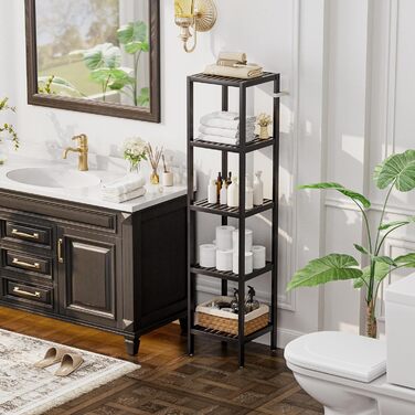 SMIBUY Поличка для ванної кімнати, 5 ярусів, бамбукова поличка, органайзер, багатофункціональна поличка для вітальні, спальні, кухні (Чорний)