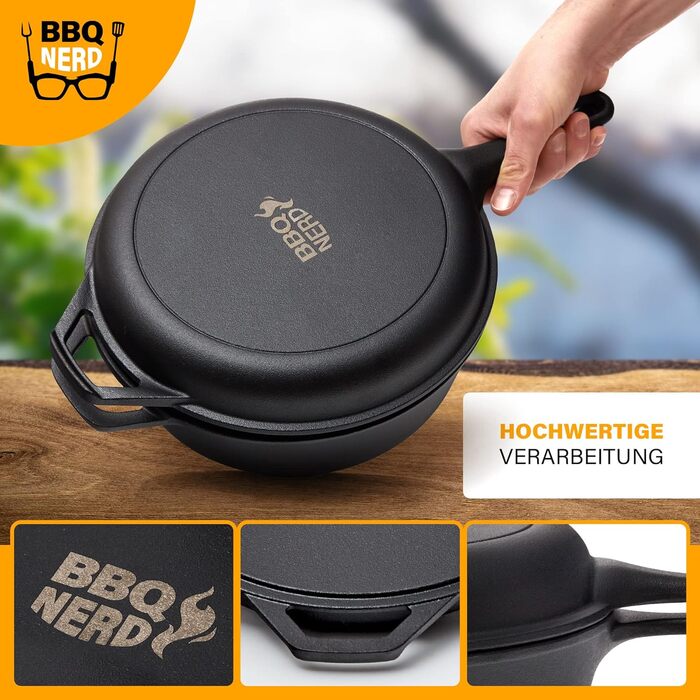 Запіканка BBQ-Nerd Cocotte 3,5 л з функцією 2-в-1 Набір для приготування Каструля для плити, духовки та гриля, включаючи сковороду