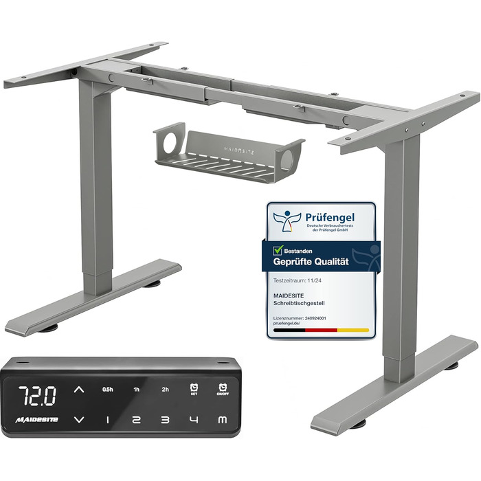 Регульований за висотою електричний стіл MAIDeSITe з 2 моторами, пам'ятью та захистом від зіткнень (72-120 см, сірий)