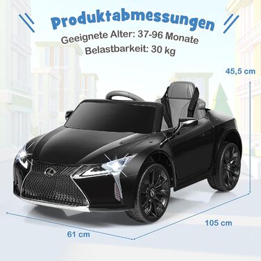 Дитячий електромобіль Lexus COSTWAY 12V з пультом, LED, музикою, USB, чорний