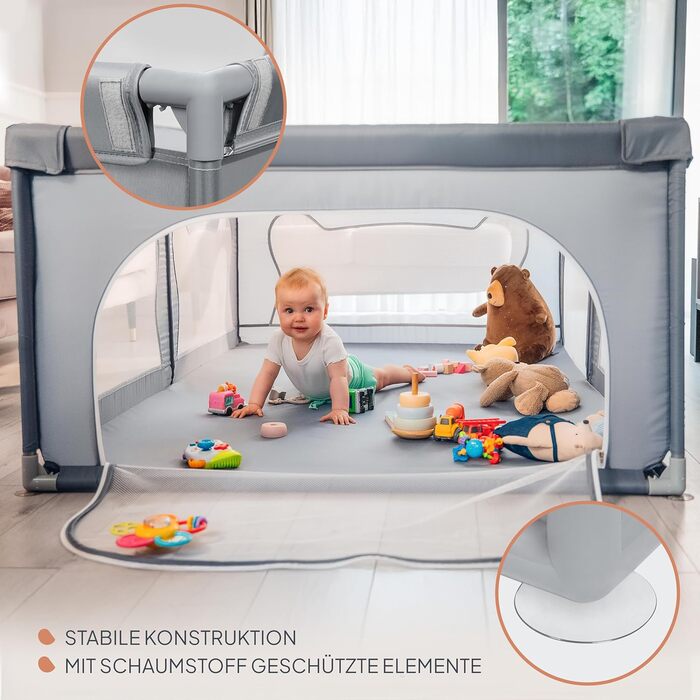 Дитячий манеж Lionelo Willow сірого кольору 120x180x68 см з сіткою, для дітей 0-48 місяців