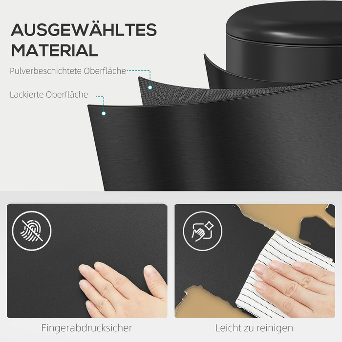 20-літровий кухонний смітник із нержавіючої сталі з антибактеріальним покриттям, стійкий до відбитків пальців, з м'яким закриттям кришки, педаллю для відкривання та знімним відром, чорного кольору