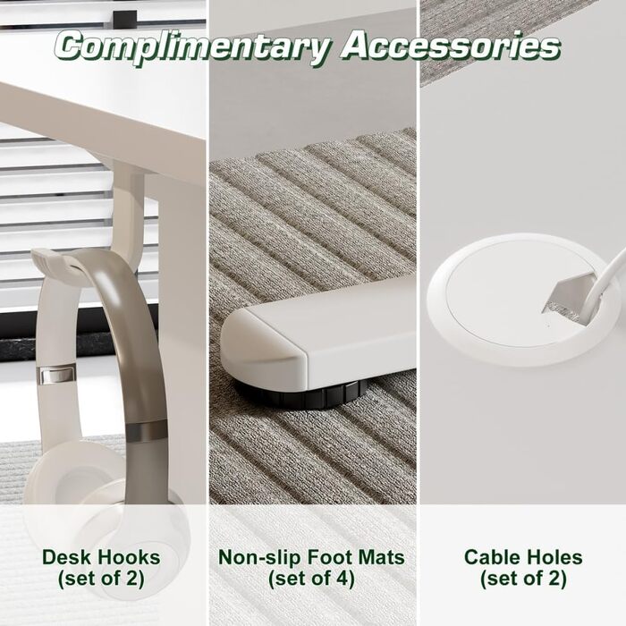 Електричний регульований стіл Airfish 160 x 80 см з USB-C зарядкою, кабелеуправлінням та 3 рівнями пам'яті (білий)